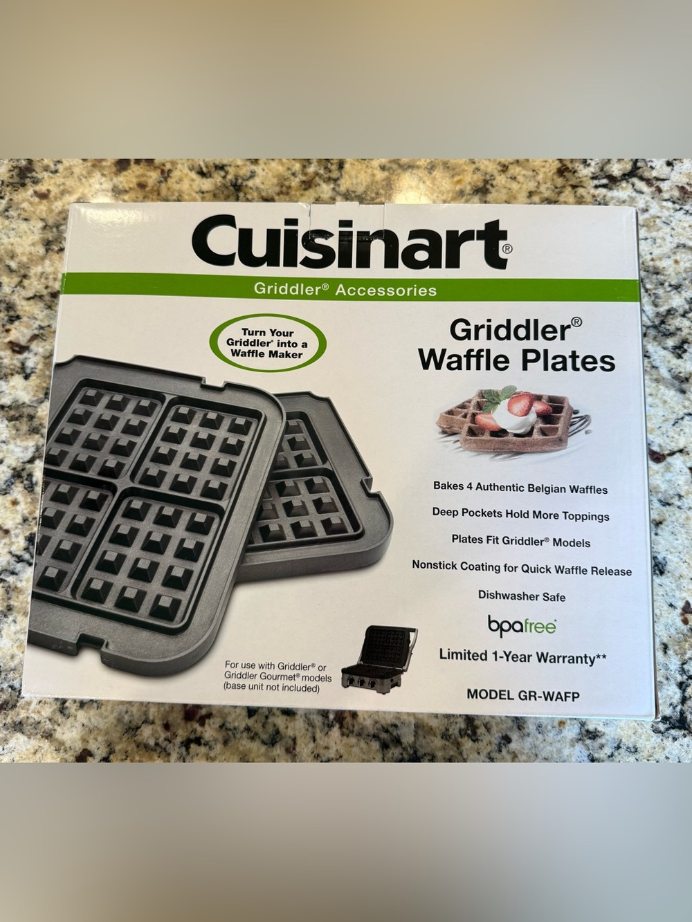 Cuisinart Griddler Waffle Plates GR-WAFP Belgian Nonstick Dishwasher Safe Set